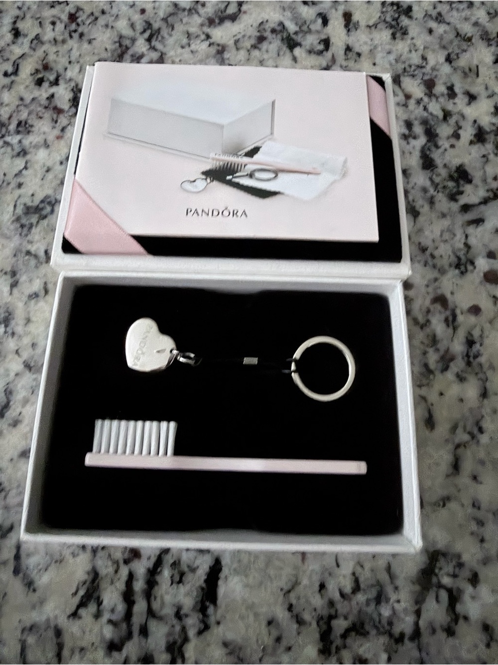 Pandora Jewelry Care Kit with Brush Cleaning Cloth and Heart Shape Clasp Opener